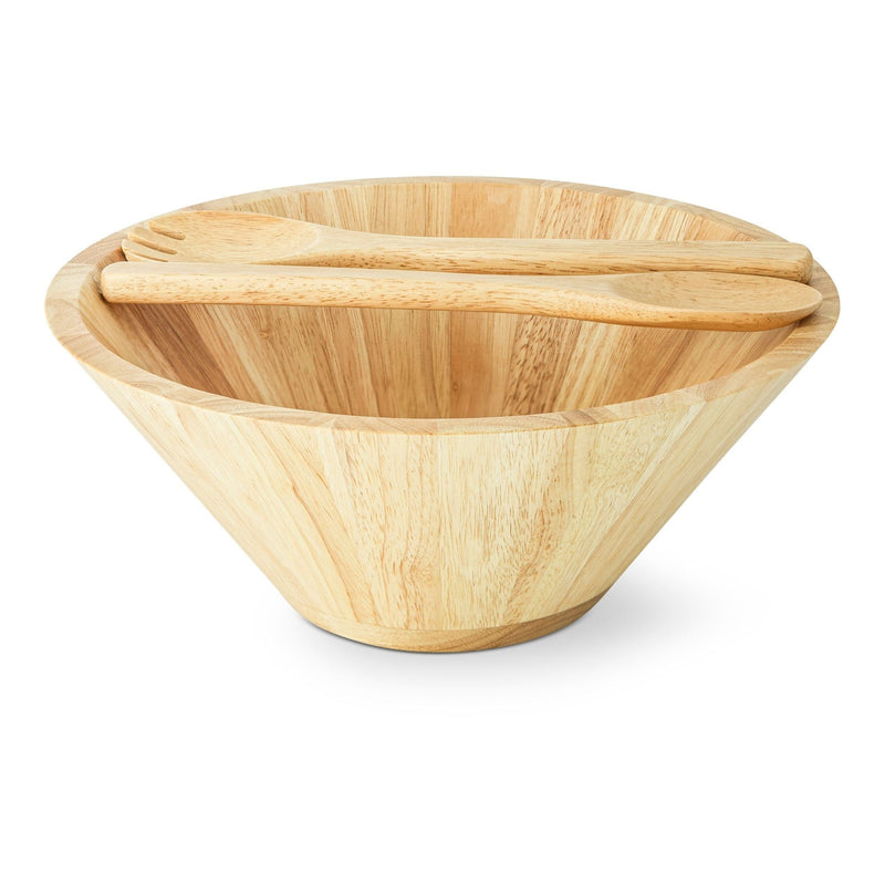 Rubberwood Tapered Salad Bowl & Servers, Tan L0911