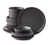 Varennes Stoneware Dinnerware Set, Serves 4, 16-pc, Black Reactive Glaze