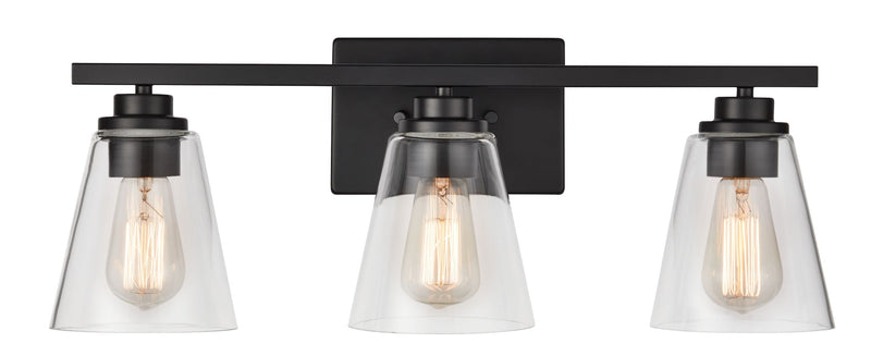 Venlaw 3-Light Vanity Light Fixture with Clear Glass Shade, Matte Black E9491