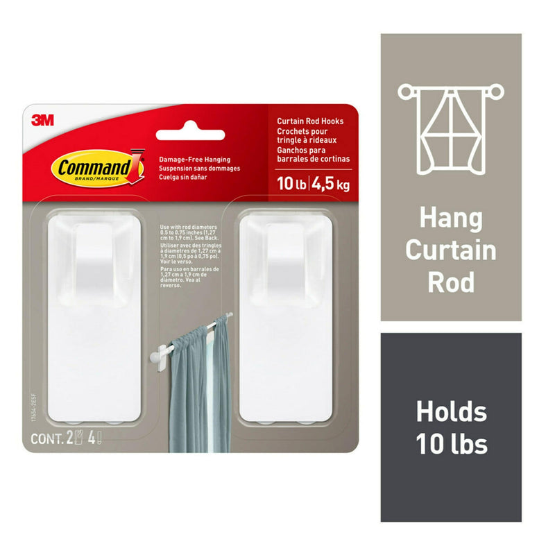 2-Piece 10-lb Matte White Damage Free Curtain Rod Hooks N7852