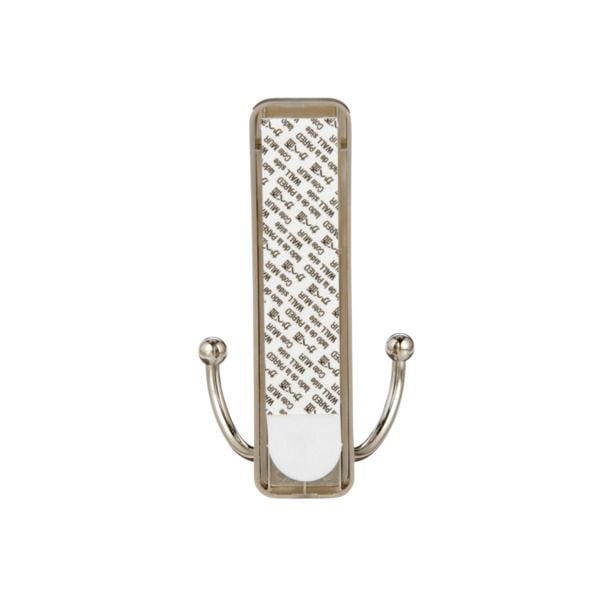 Large Decorative Double Hook with Adhesive Strip, Brushed Nickel, 4-lbs, 1 Strip per Pack V2370