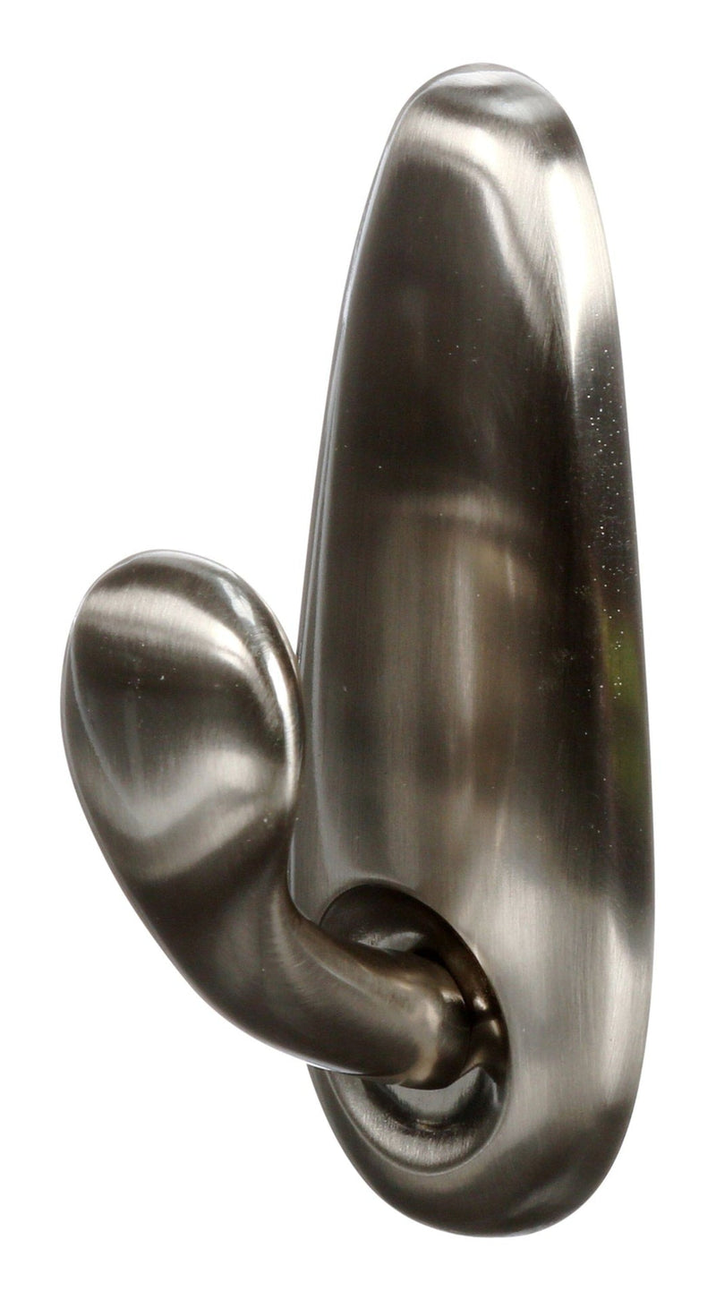 Large Decorative Metallic Hook with Adhesive Strips, Brushed Nickel, 5-lbs, 1 Strip per Pack B7509