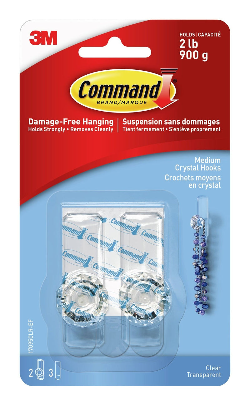 Medium Decorative Crystal Hooks with Adhesive Strips, Clear, 2-lbs, 2 Strips per Pack Y8159