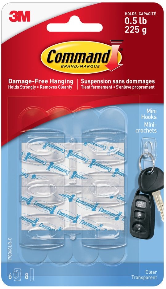 Mini Clear Hooks and Strips Work, Damage Free Hanging, 0.5-lb Capacity Z8508