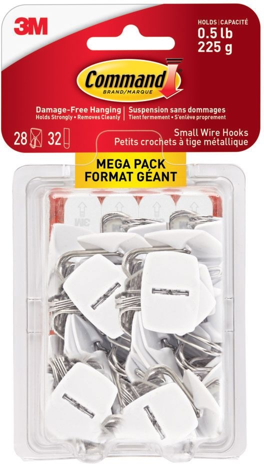 Small Utensils Wire Hooks Mega Pack with Adhesive Strips, White, 0.5-lbs, 28 Hooks/Pack F6845