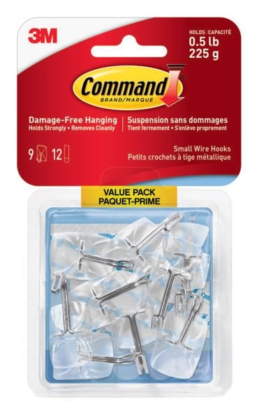 Small Wire Hooks Value Pack with Adhesive Strips, Clear, 0.5-lbs, 9 Strips per Pack P2013