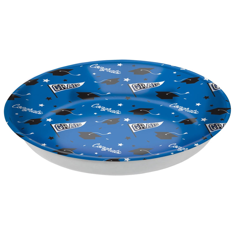 "Congrats Grad" Round Plastic Reusable Serving Bowl, Blue, 14-in, for Graduation A5755
