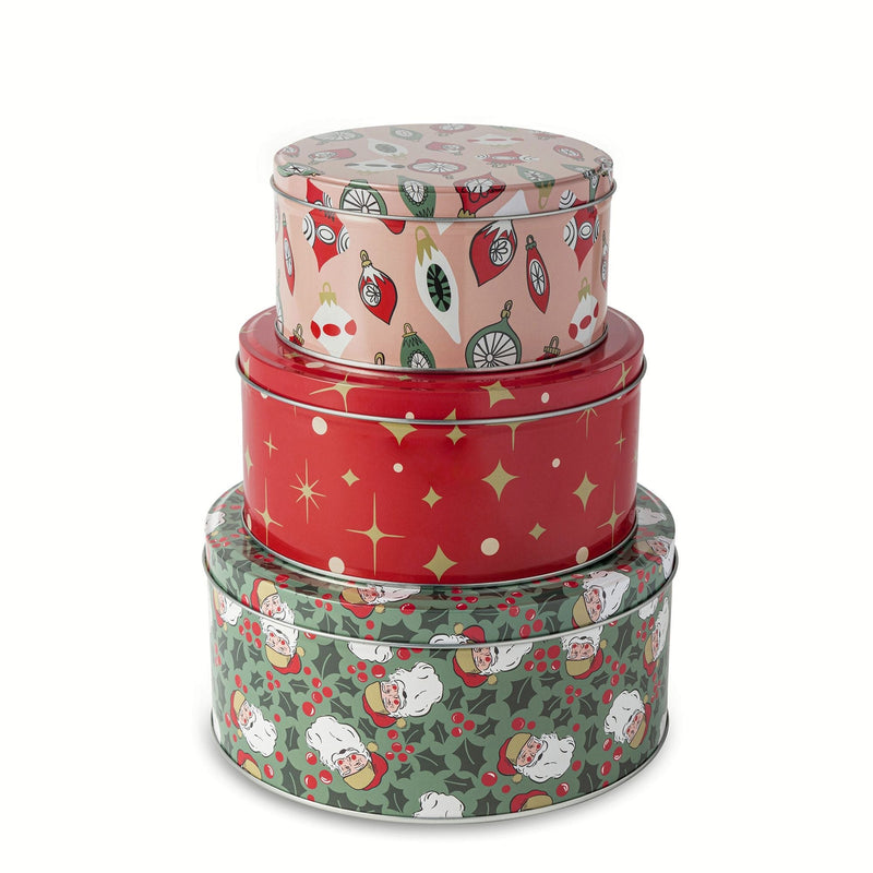Retro Print Nested Storage Tin Canister Set with Lids, 3 Count Z4429