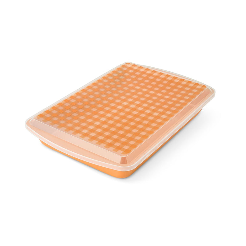Gingham Metal Pan with Lid and Cutter W7734