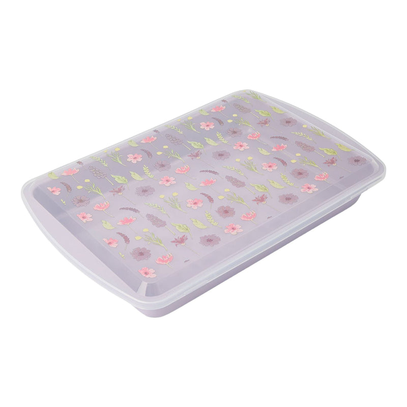 Non-Stick Carbon Steel Cake Pan with Lid, Floral Print U9976