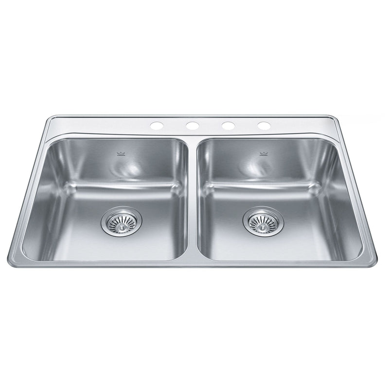 Drop-In Double 4-Hole Stainless Steel Sink, 33x22-in V2847