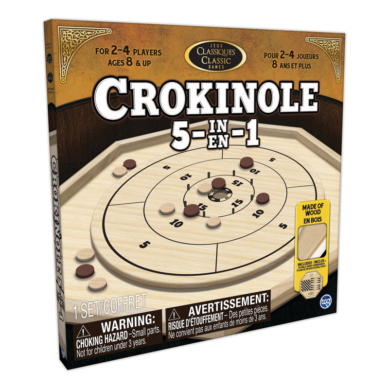 Crokinole 5-in-1 Deluxe Wooden Board Game Set, Ages 8+ O6187
