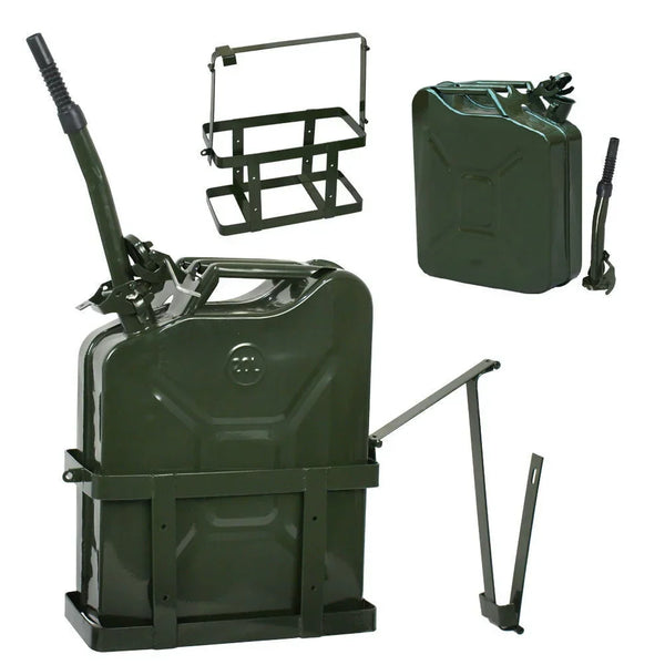 Jerry Can with Holder 20L Liter 5 Gallons - Steel Tank Gasoline Green R9744