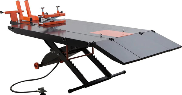 1500LB Air-Operated Motorcycle & ATV Lift Table – 48" Wide with Side Extensions, 2-Year Warranty X0773