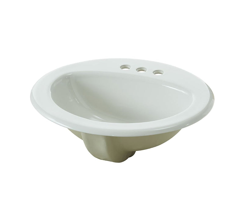 Oval Drop-In Bathroom Sink, White, 4-in Centre, 20-in x 17-in B7680