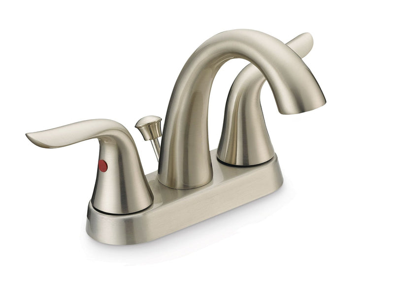 Plymouth Double Handle 4-in Centreset Bathroom Sink Faucet with Pop-Up Drain, Brushed Nickel C0486