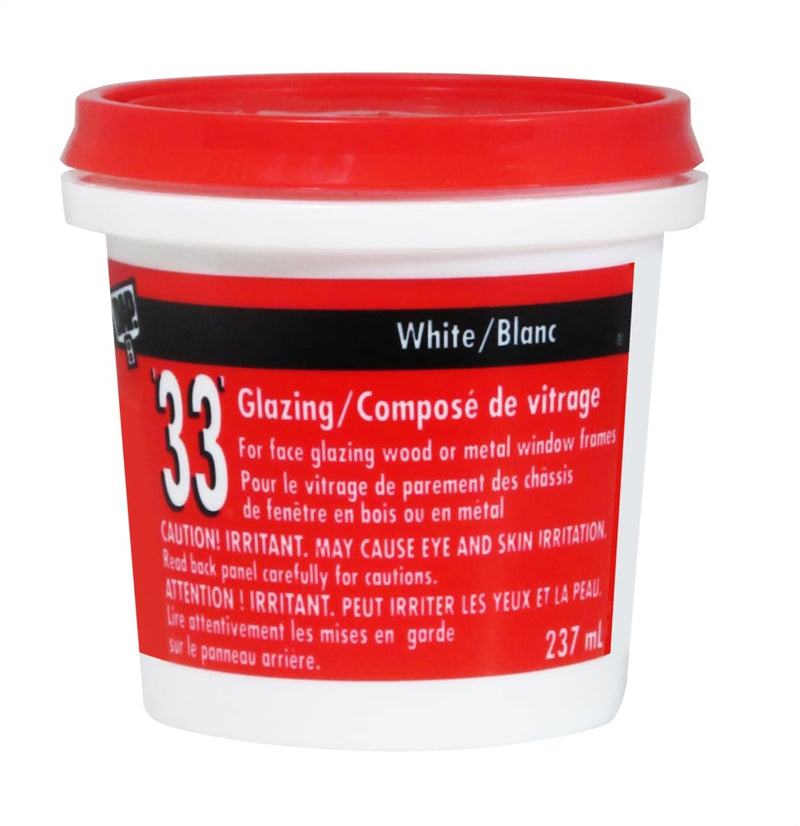 33 Glazing Putty Sealant For Wood & Metal Window Frames, Crack-Proof, White, 273-mL N9764