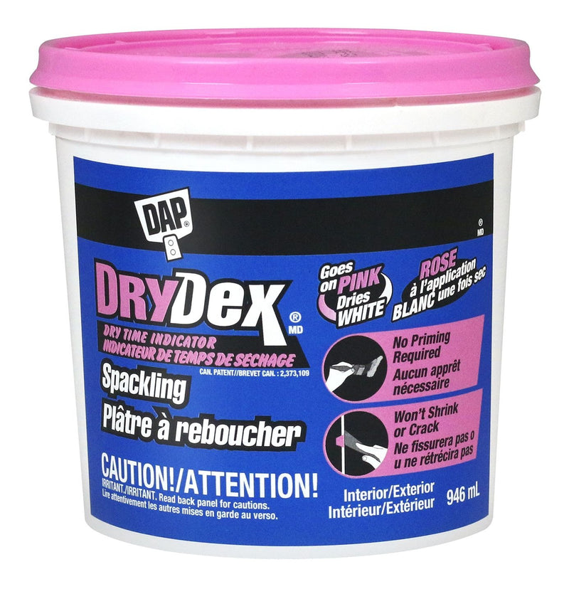 DryDex Spackling, Indoor/Outdoor Wall Hole & Crack Repair with Dry Time Indicator, 946-mL V9326