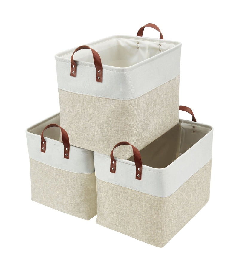 Jumbo Foldable Storage Basket, 42-L, 3-pk, Beige I6289