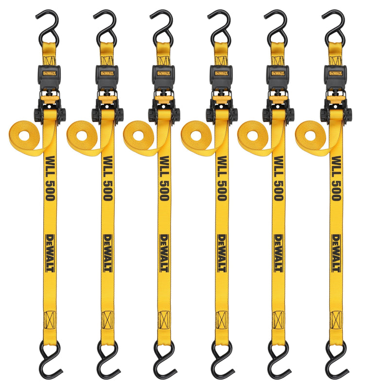 DXBC15006X 1,500-lb Ratchet Tie-Down, with Storage Bag, 1-in x 10-ft, 6-pk, Yellow G1884