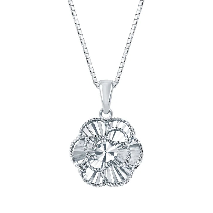 Diamond Cut Floral Pendant in White Gold R3301