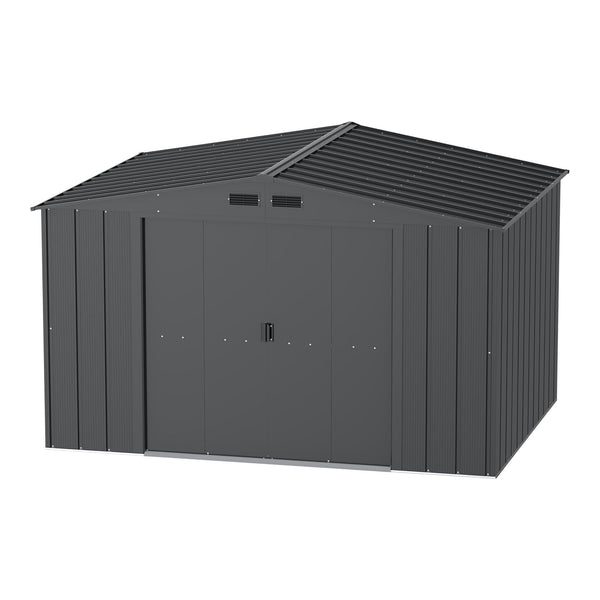 Metal Outdoor Storage Shed with Steel Frame, Dark Grey, 10-1/2-ft x 8-ft T7047