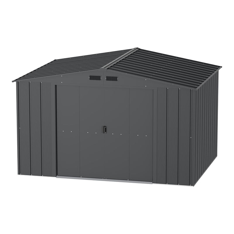 Metal Outdoor Storage Shed with Steel Frame, Dark Grey, 10-1/2-ft x 8-ft T7047