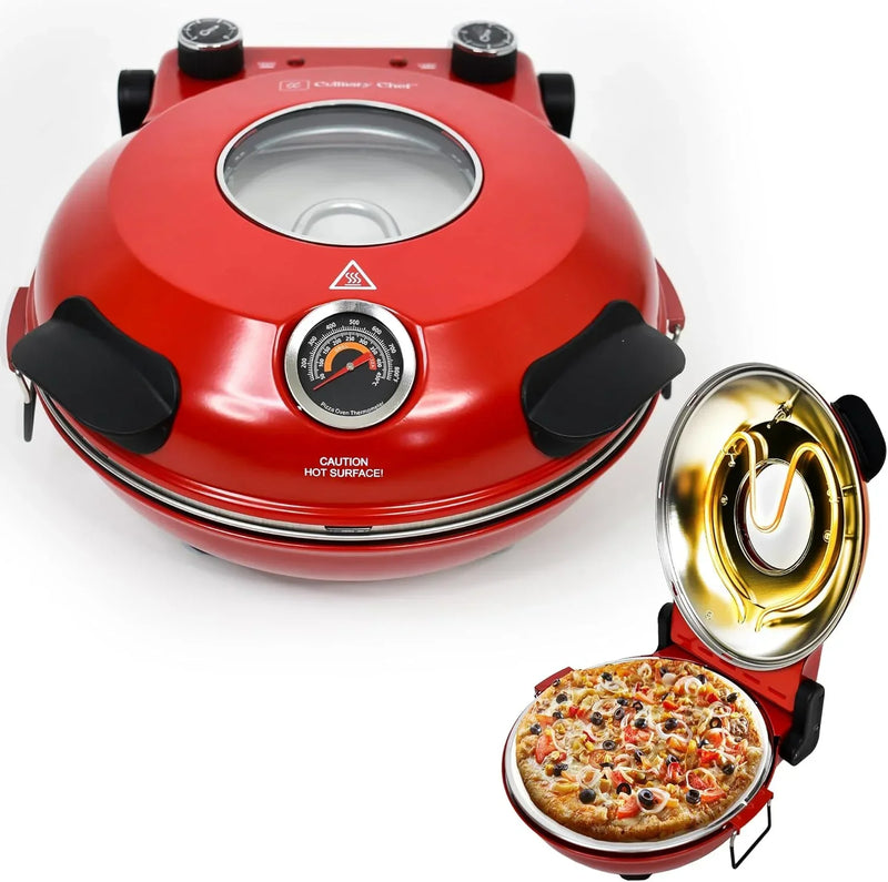 Electric Pizza Oven with Ceramic Stone, Viewing Window, Adjustable Heat Control, Timer and 1200W Baking Power, DIY Homemade Pizzeria, Large 12-- Pie Capacity (Black) T7652