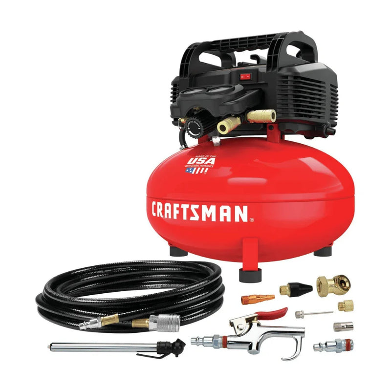 6 Gallon Pancake Air Compressor, Oil-Free, 150 PSI, Portable with Accessory Kit A6151