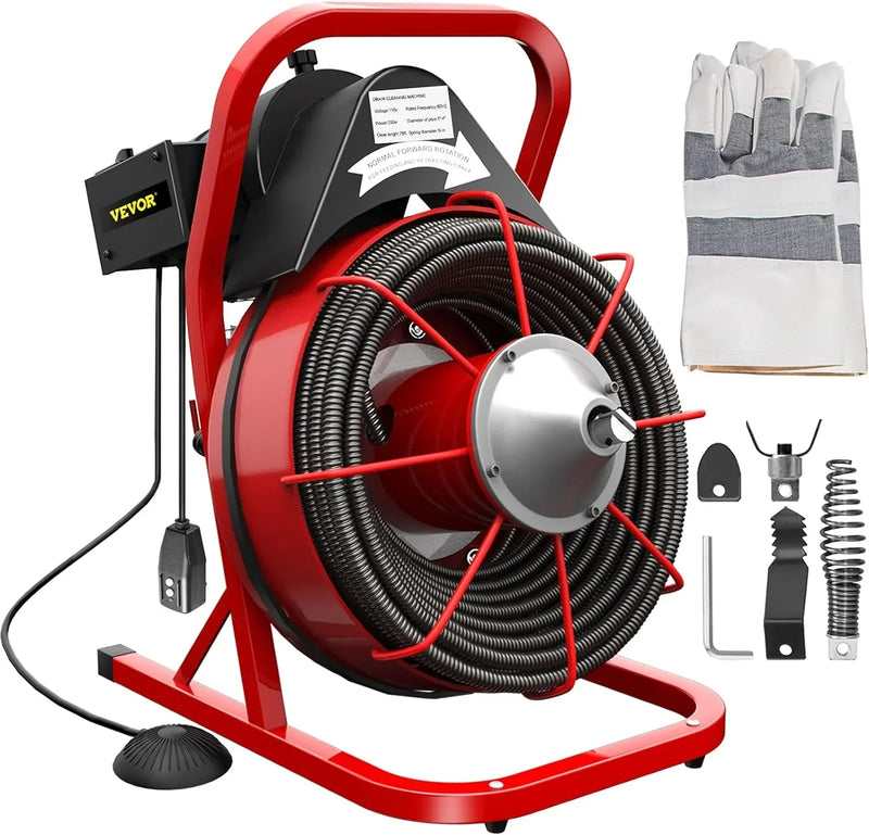 Electric Drain Cleaner Machine by [Brand], 75 Ft x 3/8 Inch, Fits 1-4 Inch Pipes, Portable with 4 Cutters, Powerful Plumbing Tool for Clogs B7522