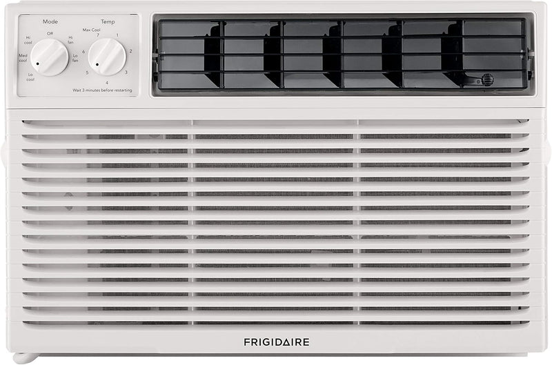5000-watt window air conditioner, with a cooling area of 250 square feet, operates quietly, has easy and convenient temperature adjustment, 2 fan speeds, automatic restart function, and a white appearance T9754