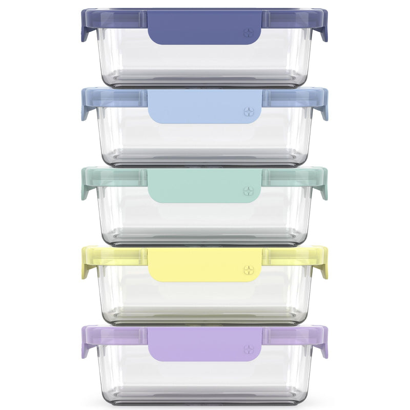 Colour Lock Glass Meal Prep Food Storage Container Set with Leakproof Lids, 10-pc I0836