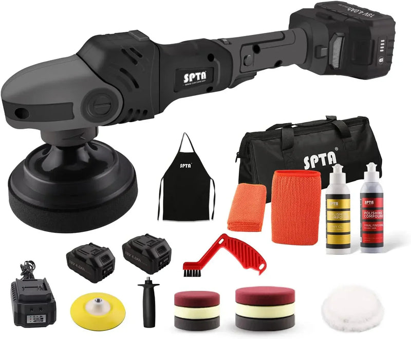 Buffer Polisher, 18V Cordless Rotary Polisher, 4Inch & 5Inch Car Polisher with 7 Variable Speed 2Pcs 4.0Ah Battery, 2 Backing Plate, 6 Polishing Pads, 2 Wool Pads for Car Polishing and Waxing F2694