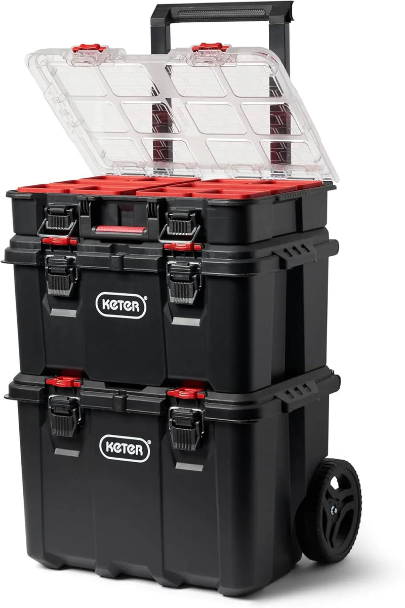 Stack-n-Roll Modular Tools Organizer for Garage Storage and DIY, 3 Piece Resin Rolling Tool Box System for Small Parts G2701