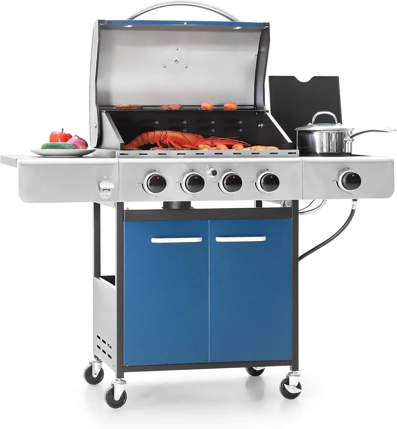 Burner Propane Gas BBQ Grill with Side Burner & Porcelain-Enameled Cast Iron Grates, 42,000 BTU Output Stainless Steel Grill for Outdoor Cooking Kitchen and Patio Backyard Barbecue-Captiva L1444