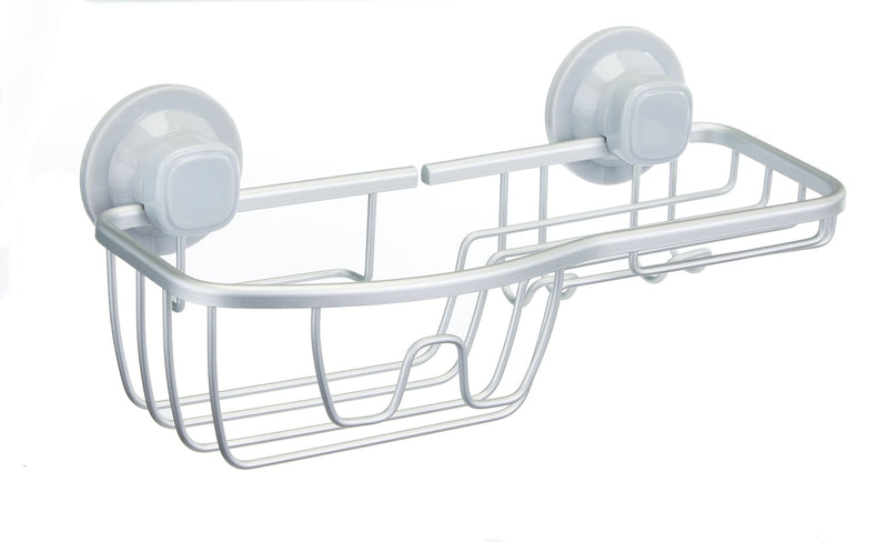 Aluminum Rust-Resistant Suction Basket Shower Caddy with Hook, 3-in x 11-in x 5-in N2979