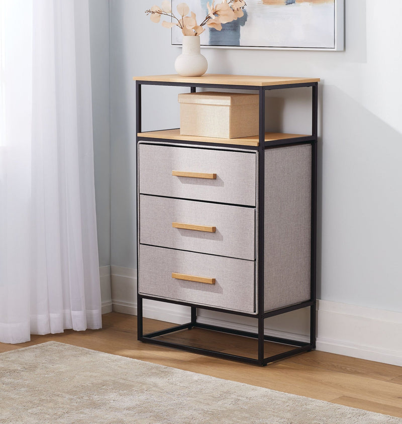 Fabric 3-Drawer 1-Shelf Storage Organizer, Wood D0100