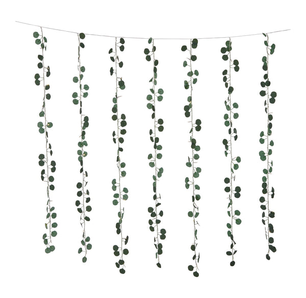 Outdoor 12-Strand Warm White LED Curtain String Lights with Eucalyptus Leaves, 11.48-ft X7828
