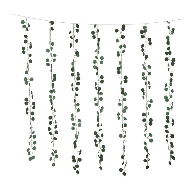 Outdoor 12-Strand Warm White LED Curtain String Lights with Eucalyptus Leaves, 11.48-ft X7828