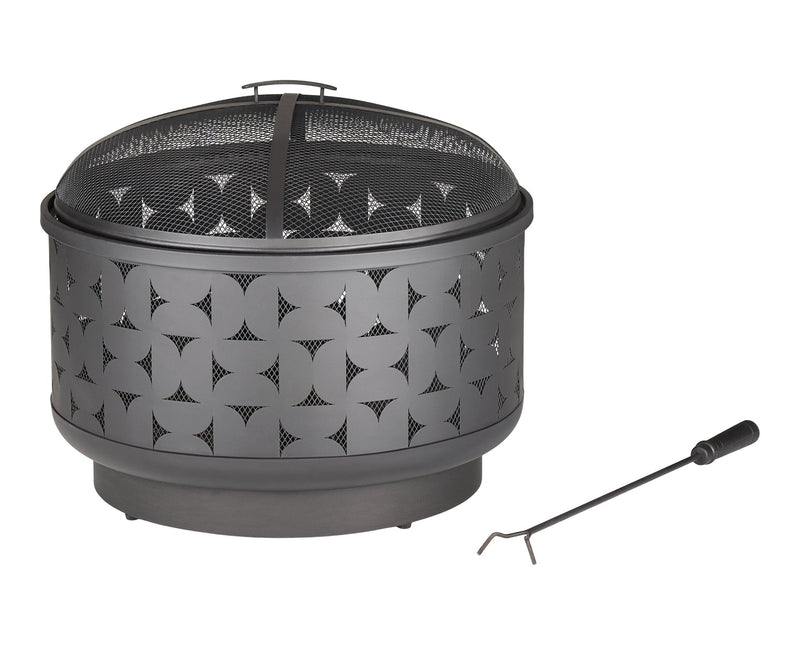 Round Outdoor Wood Burning Fire Pit, Steel, Black, 24-in X5877