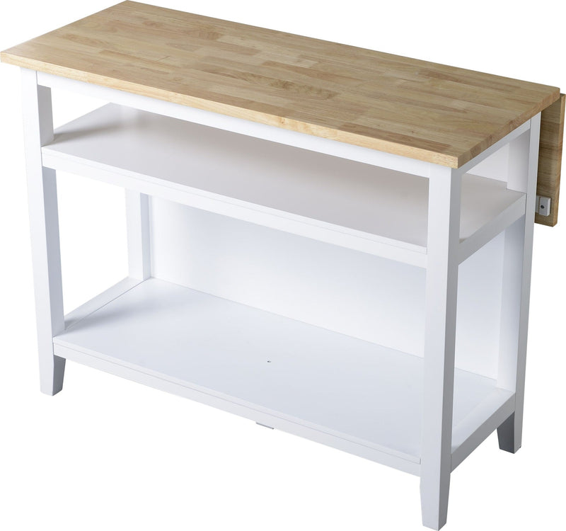 Wood Top Open Shelf Kitchen Storage Island With Folding Leaf, White F7145