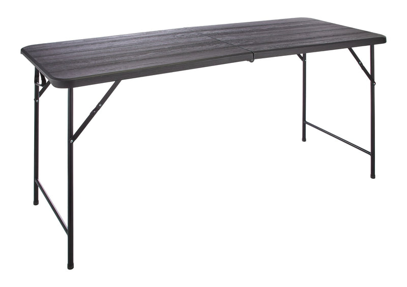 Woodgrain Folding Table, Plastic/Steel, Black, 6-ft M9514