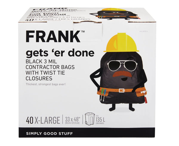 Extra-Large Twist-Tie Contractor Garbage Bags, 40-pk, Black, 135-L F3415