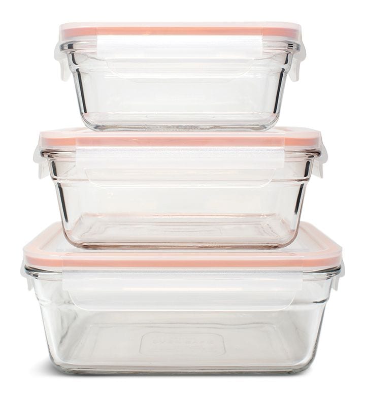 Food Storage Container and Lid Set with Airtight Seal, Rectangular, 3 Count V4233