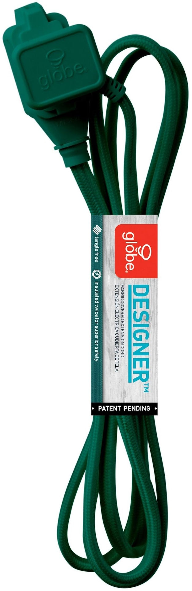 9-ft 16/2 Fabric Extension Cord, Right Angle Plug, 3 Outlets, Green I6261