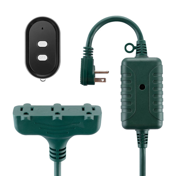 Electric 50-ft 14/3 Outdoor Power Cord with Wireless Remote & 3 Grounded Outlets, Green S5466