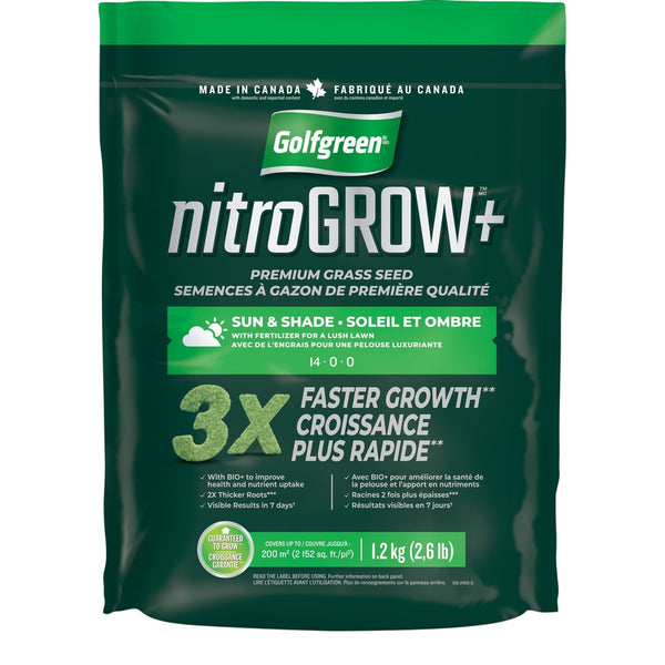 Nitrogrow+ Premium Nitrogen Enriched Sun and Shade Grass Seed with Fertilizer, 14-0-0, 1.2kg S7438