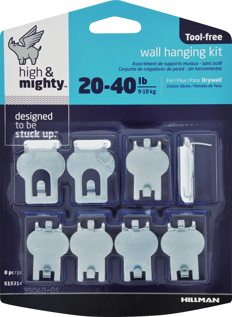 DrywAll Hanger, For Hanging Frames, No Tools Required, 40-lb Capacity, Silver, 8-pk H1986