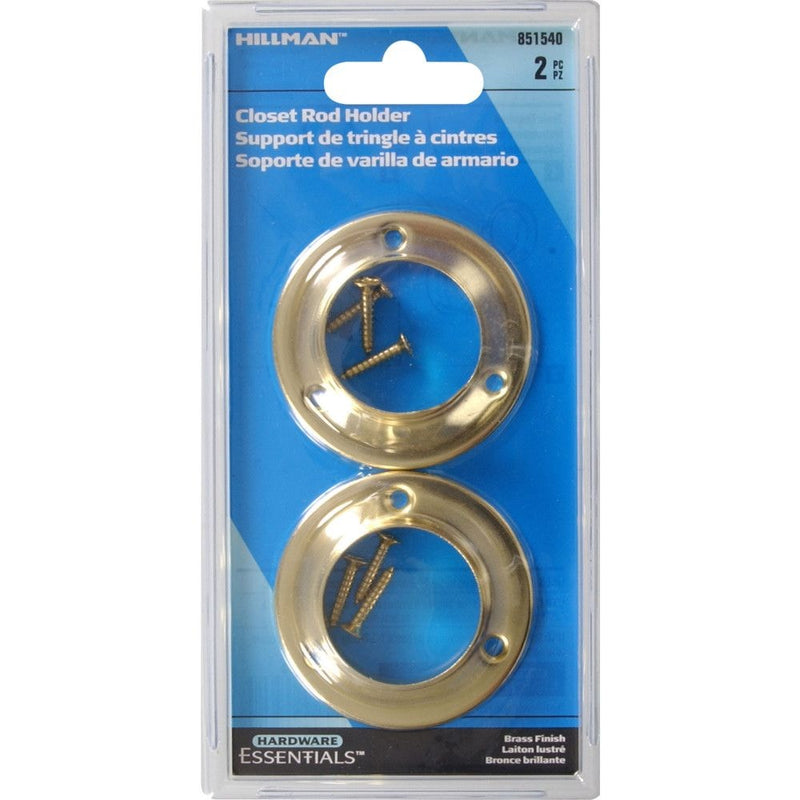 Closet Rod Holder, Mounting Hardware Included, Brass-Plated, 2-pc R4312