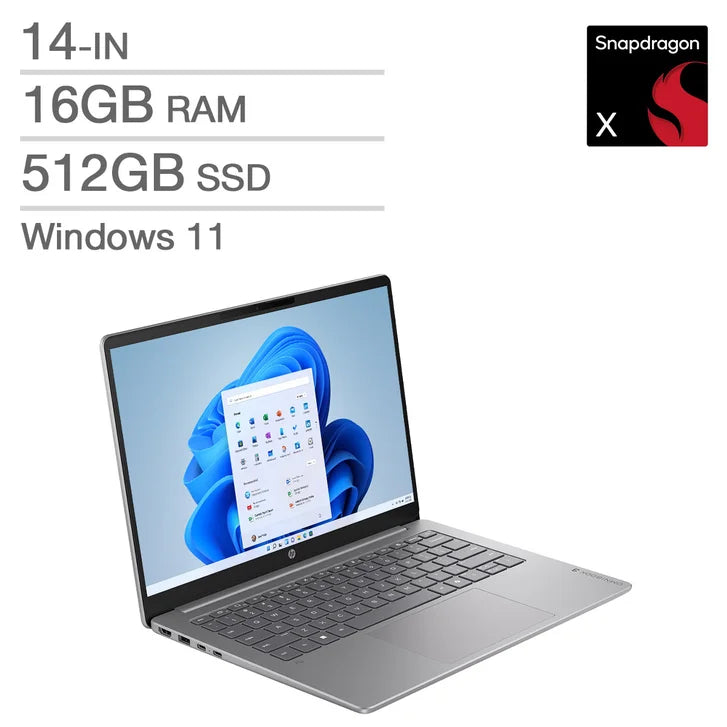 HP OmniBook 3 Next Gen AI Copilot+ PC 14-in Laptop, Snapdragon X X1-26-100 - 16GB RAM, 512GB SSD, Qualcomm Adreno T6582